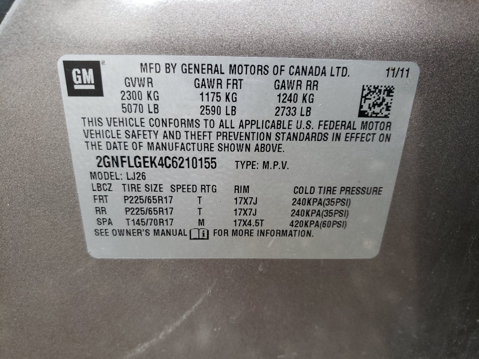 Zdjęcie 10 z aukcji – 2012 CHEVROLET EQUINOX LT z VIN 2GNFLGEK4C6210155