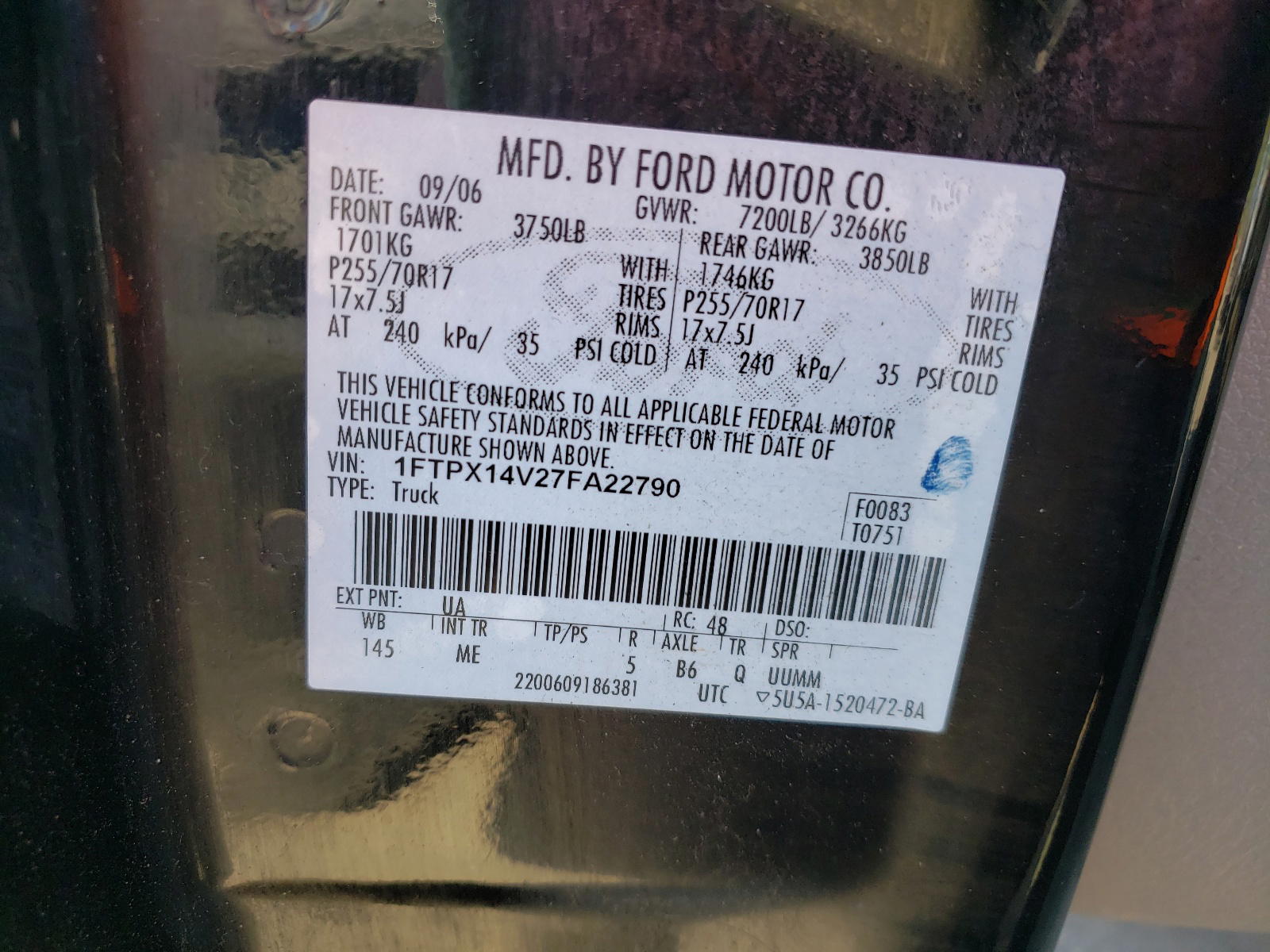 Photo 10 from auction – 2007 FORD F150 with VIN 1FTPX14V27FA22790