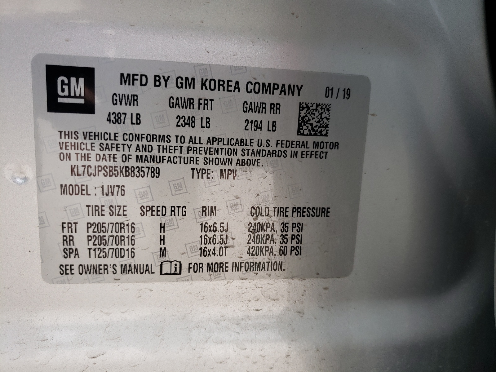Photo 10 from auction – 2019 CHEVROLET TRAX 1LT with VIN KL7CJPSB5KB835789