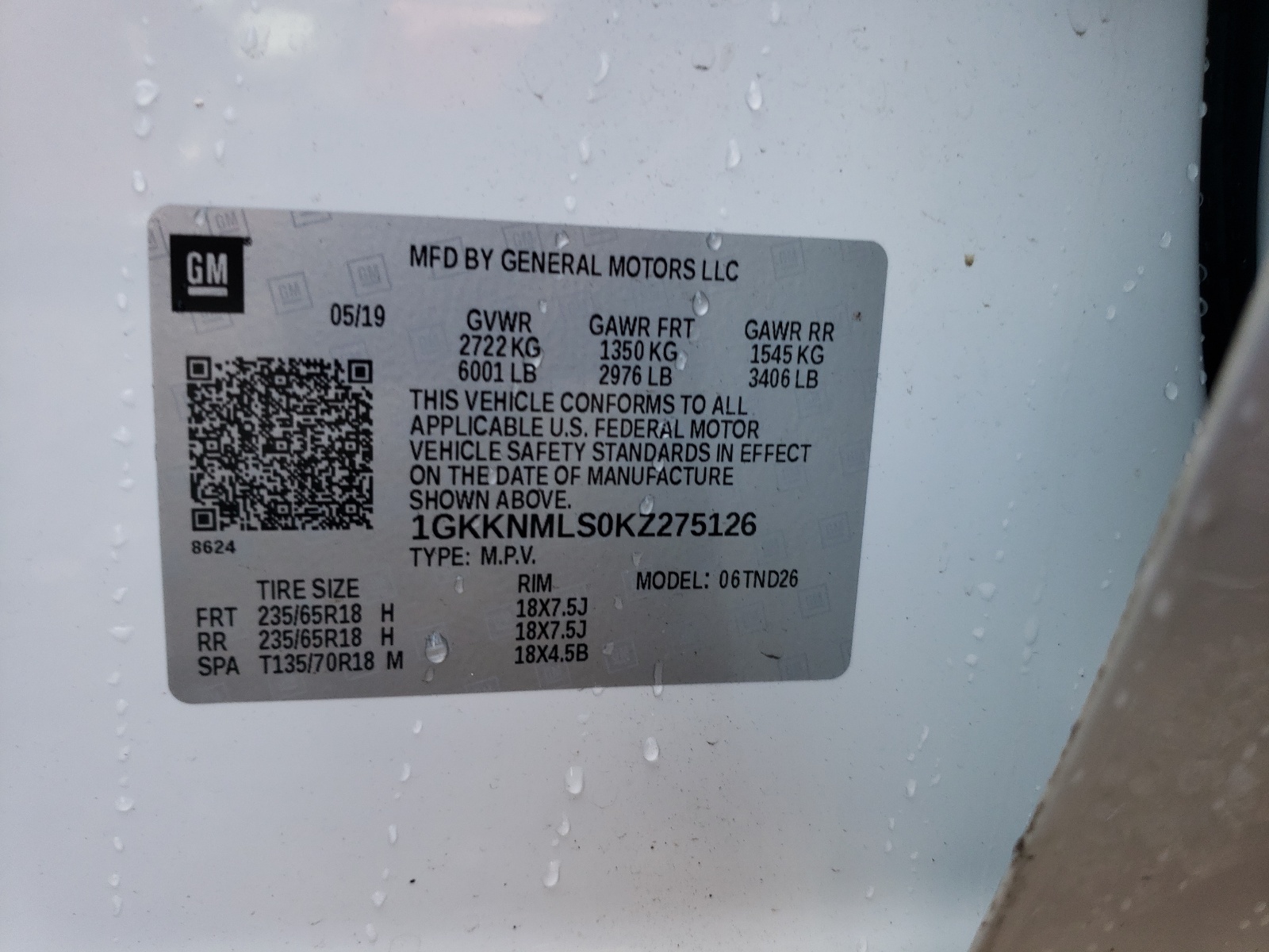 Photo 10 from auction – 2019 GMC ACADIA SLT with VIN 1GKKNMLS0KZ275126