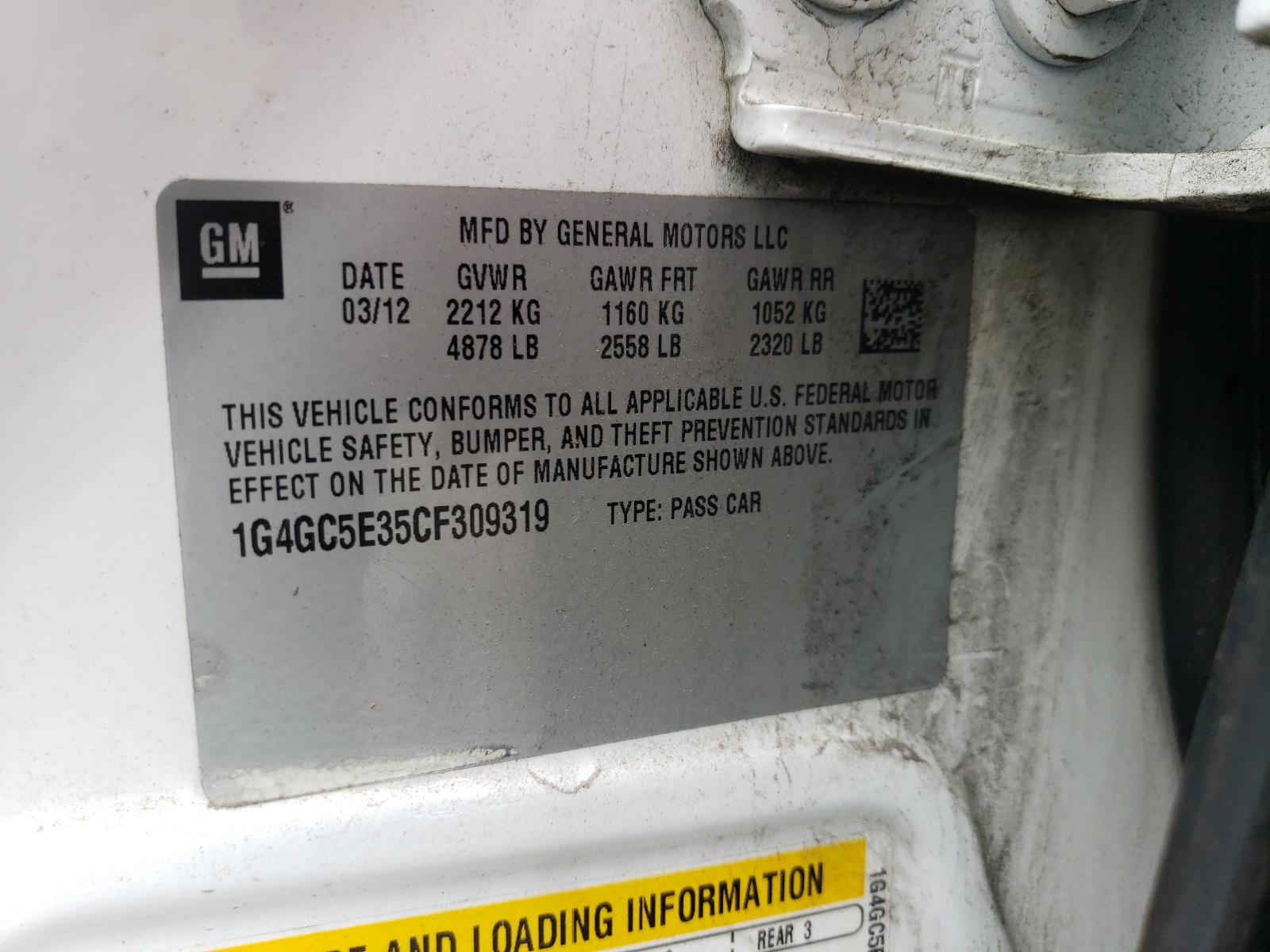 Photo 10 from auction – 2012 BUICK LACROSSE with VIN 1G4GC5E35CF309319