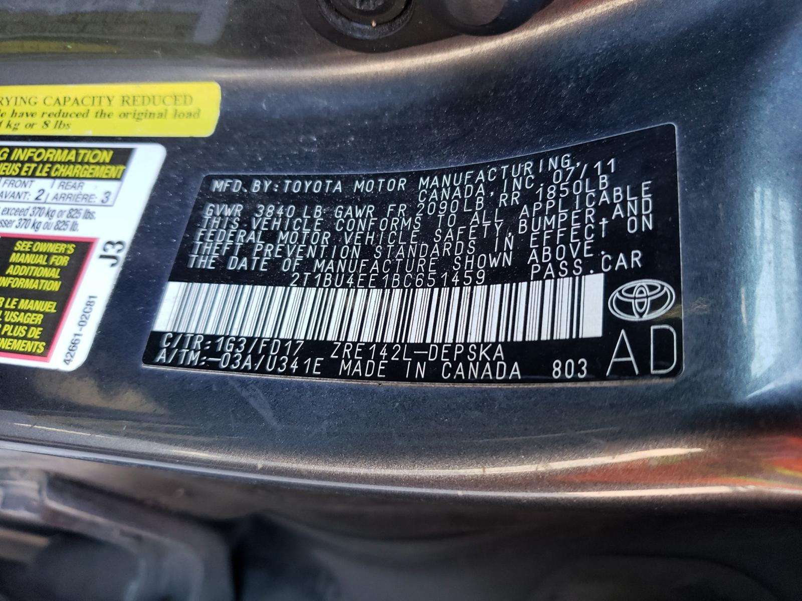 Photo 10 from auction – 2011 TOYOTA COROLLA BA with VIN 2T1BU4EE1BC651459