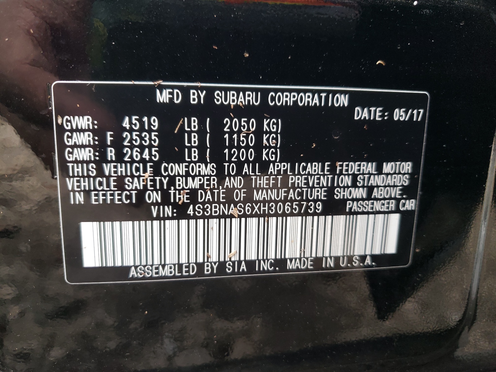 Photo 10 from auction – 2017 SUBARU LEGACY SPO with VIN 4S3BNAS6XH3065739