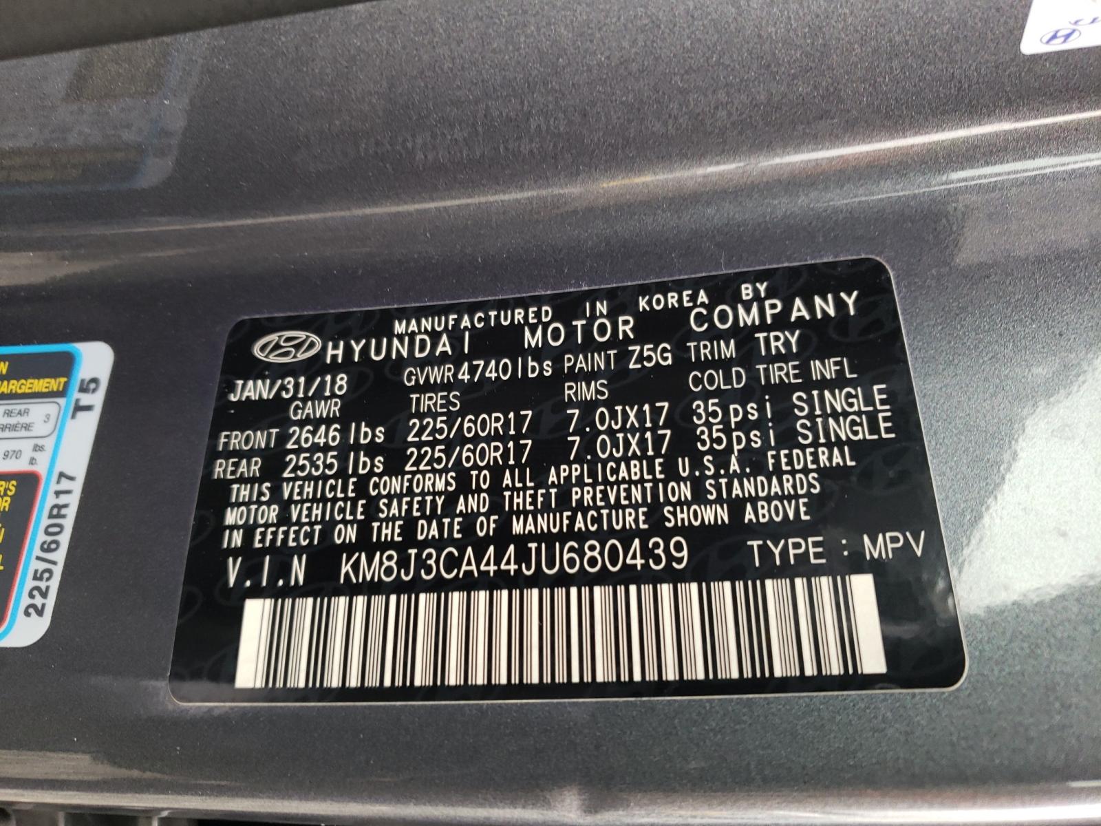 Photo 10 from auction – 2018 HYUNDAI TUCSON SEL with VIN KM8J3CA44JU680439