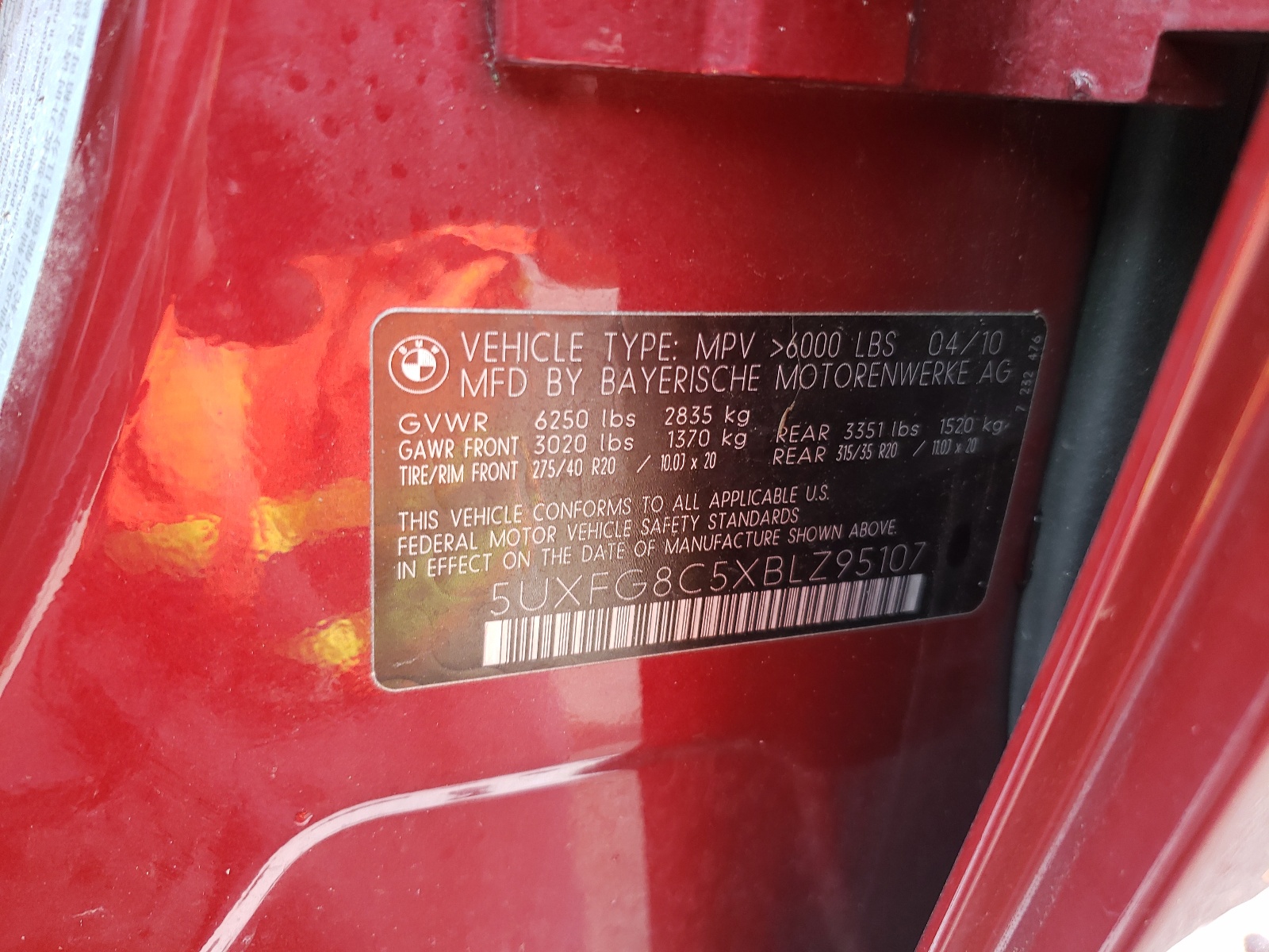 Photo 10 from auction – 2011 BMW X6 XDRIVE5 with VIN 5UXFG8C5XBLZ95107