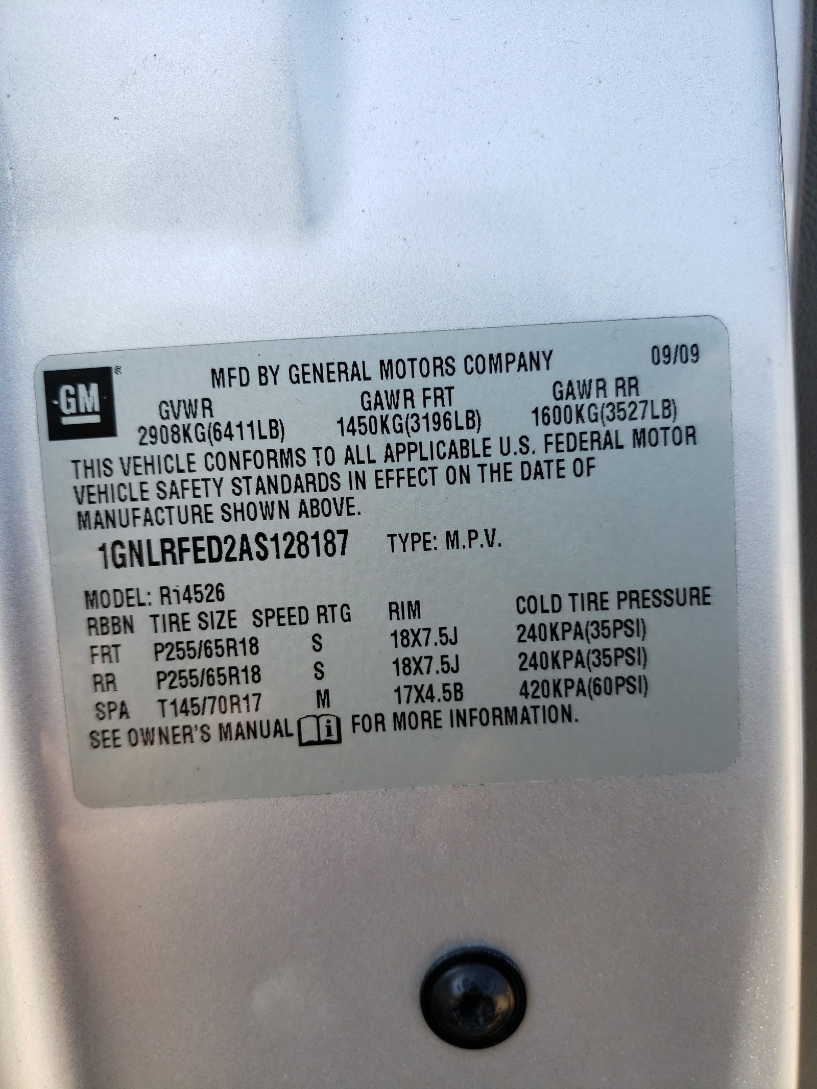 Zdjęcie 10 z aukcji – 2010 CHEVROLET TRAVERSE L z VIN 1GNLRFED2AS128187