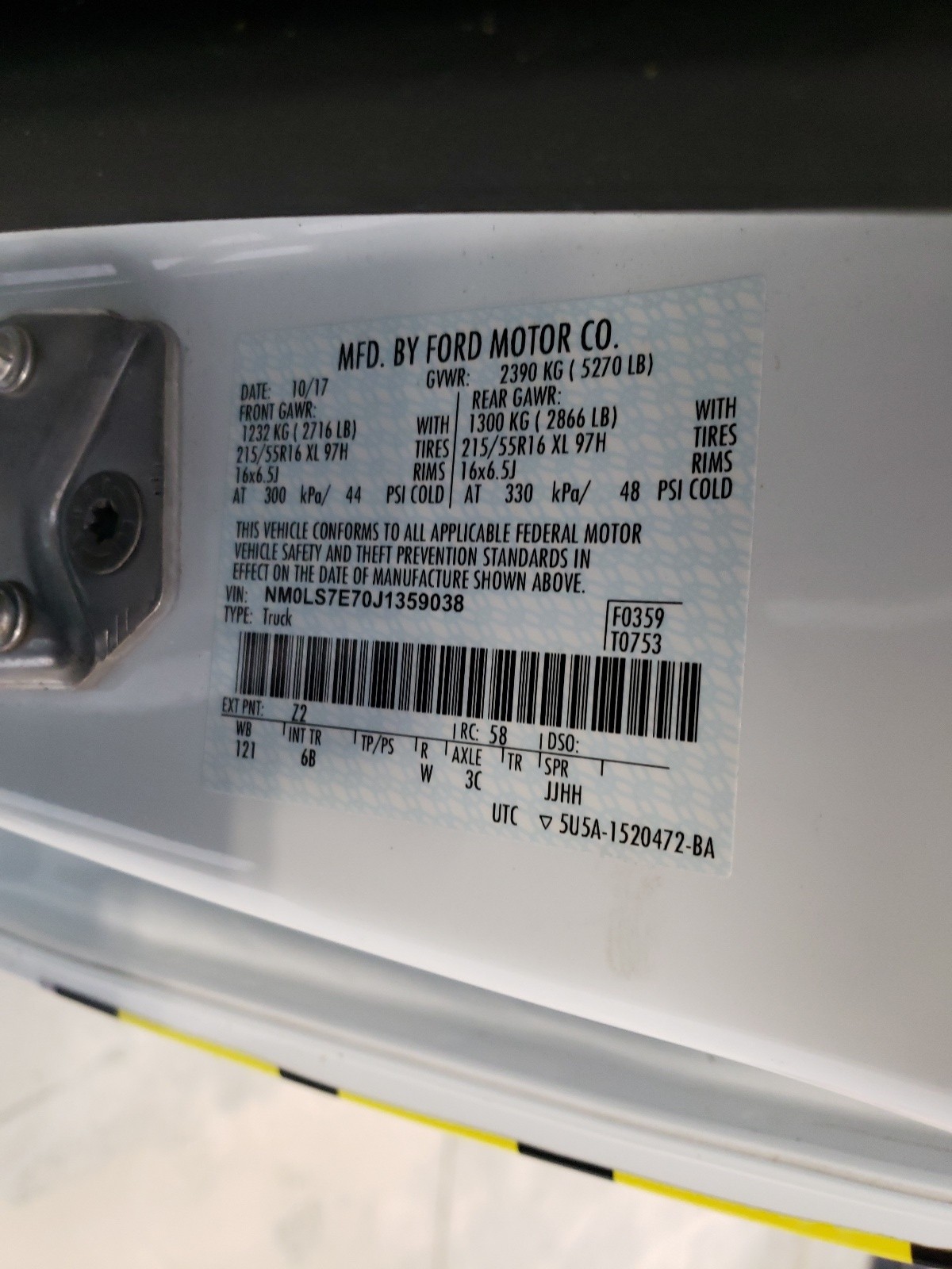Photo 10 from auction – 2018 FORD TRANSIT CO with VIN NM0LS7E70J1359038