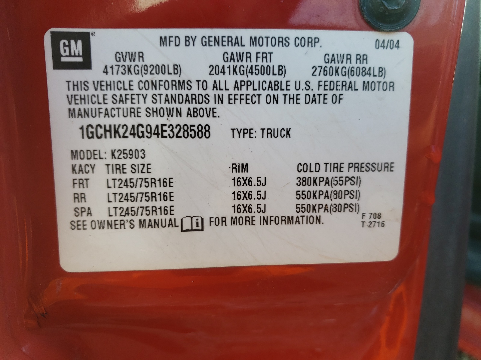 Photo 10 from auction – 2004 CHEVROLET SILVERADO with VIN 1GCHK24G94E328588