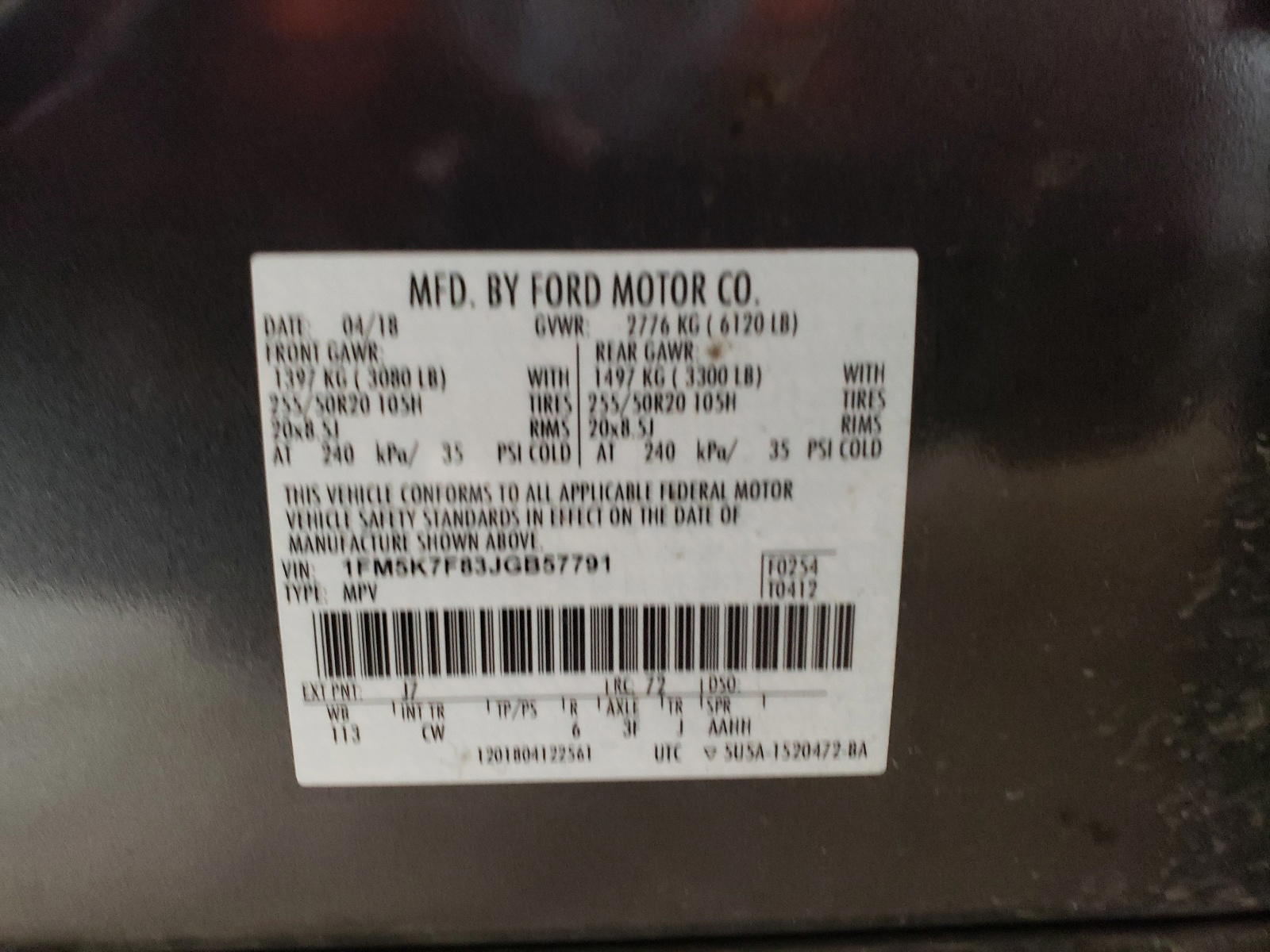 Photo 10 from auction – 2018 FORD EXPLORER L with VIN 1FM5K7F83JGB57791