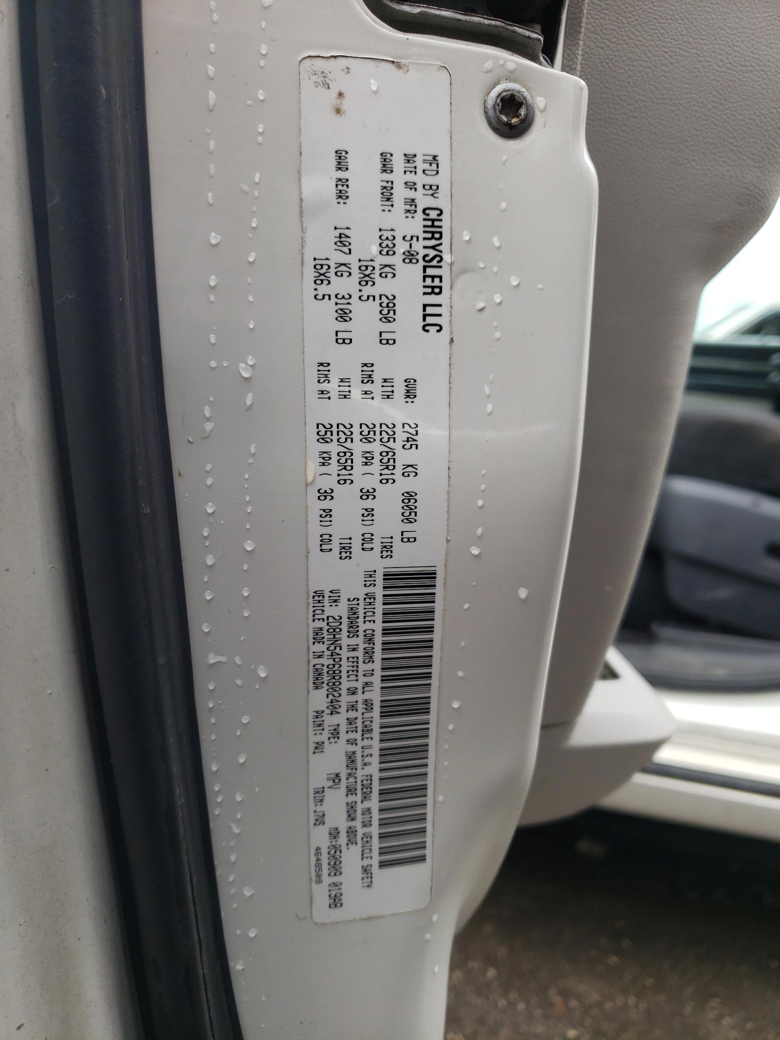 Photo 10 from auction – 2008 DODGE GRAND CARA with VIN 2D8HN54P68R802404
