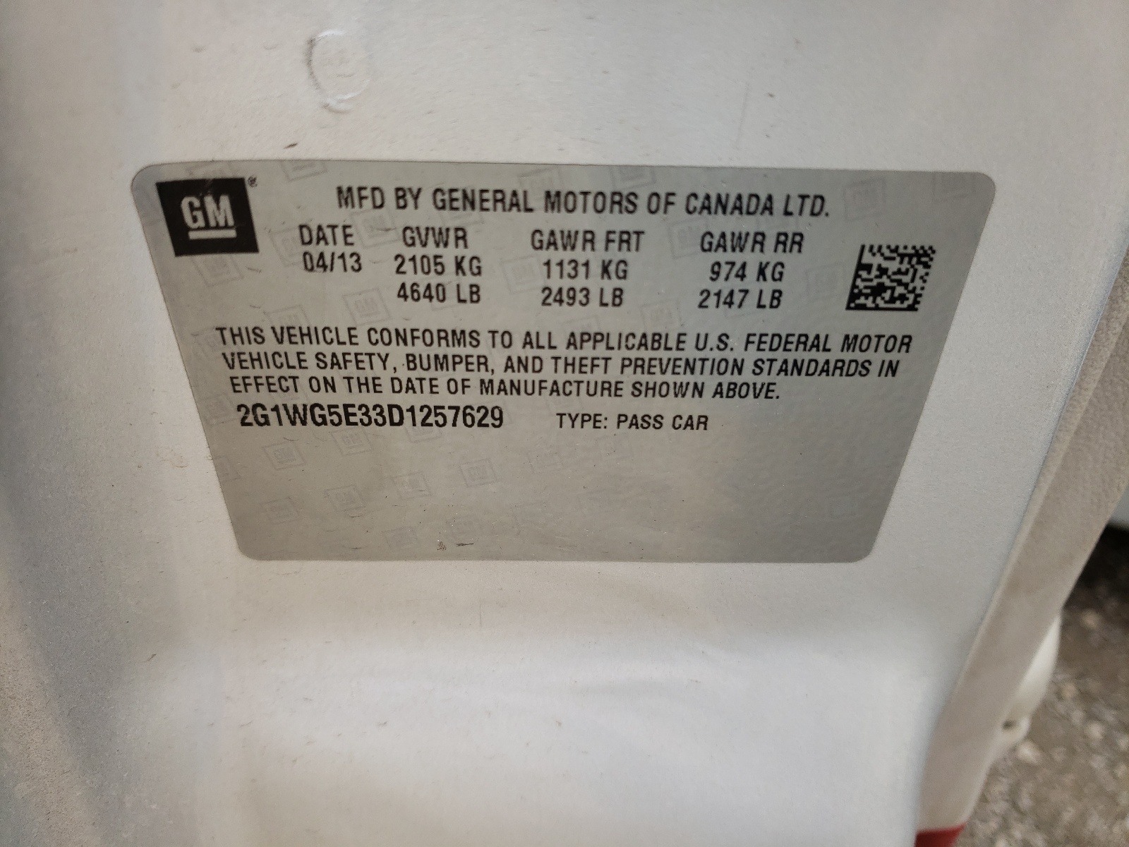 Photo 10 from auction – 2013 CHEVROLET IMPALA LT with VIN 2G1WG5E33D1257629