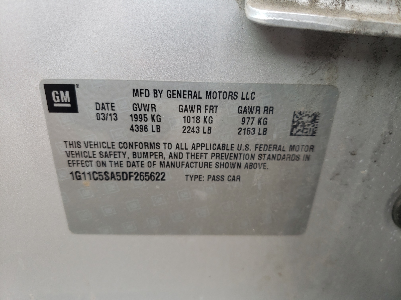 Photo 10 from auction – 2013 CHEVROLET MALIBU 1LT with VIN 1G11C5SA5DF265622