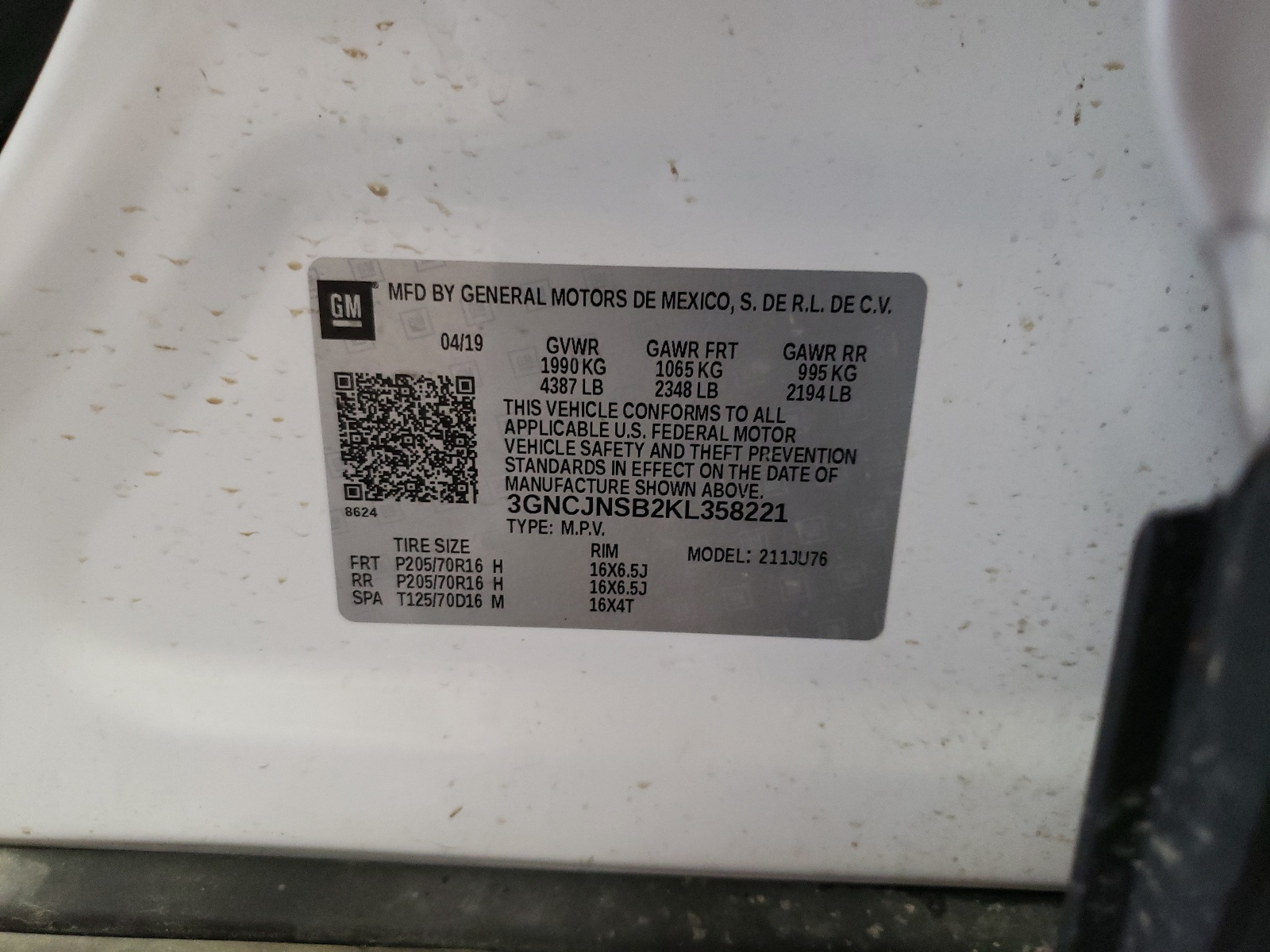 Zdjęcie 10 z aukcji – 2019 CHEVROLET TRAX LS z VIN 3GNCJNSB2KL358221