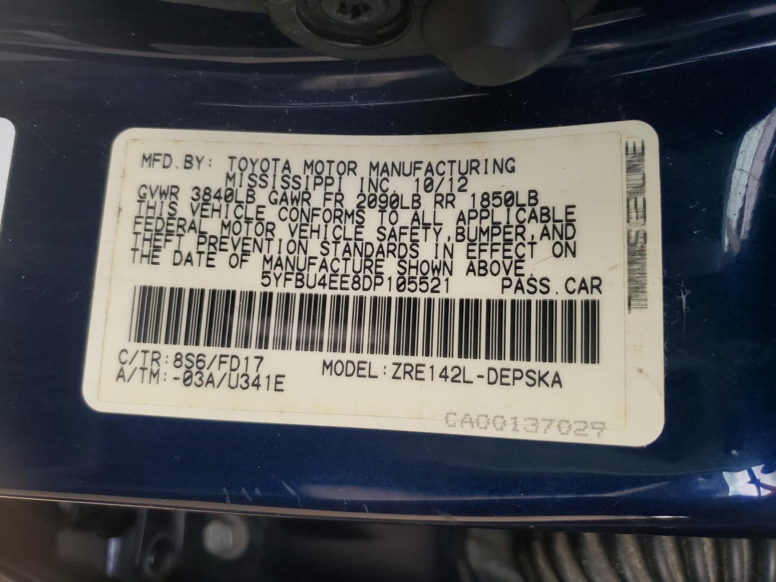 Photo 10 from auction – 2013 TOYOTA COROLLA BA with VIN 5YFBU4EE8DP105521