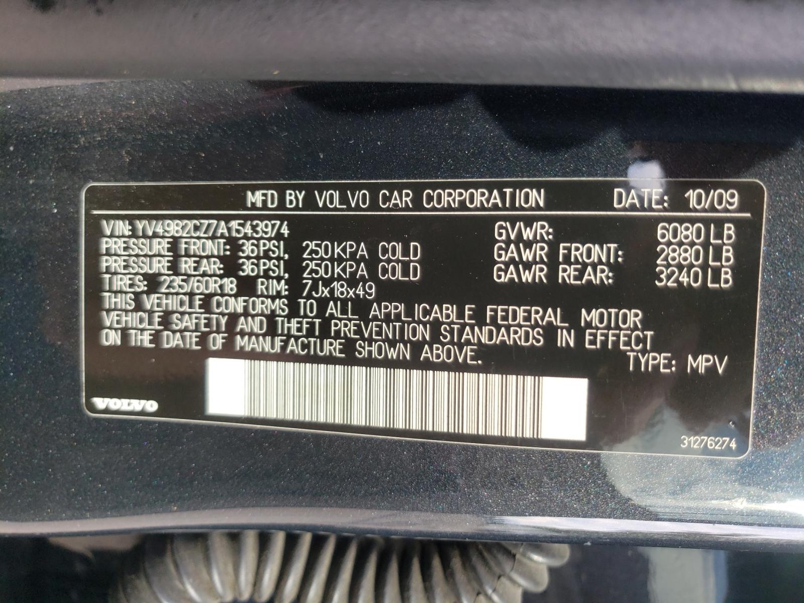 Photo 10 from auction – 2010 VOLVO XC90 3.2 with VIN YV4982CZ7A1543974
