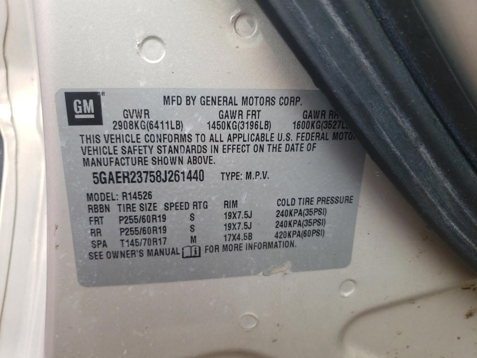 Photo 10 from auction – 2008 BUICK ENCLAVE CX with VIN 5GAER23758J261440