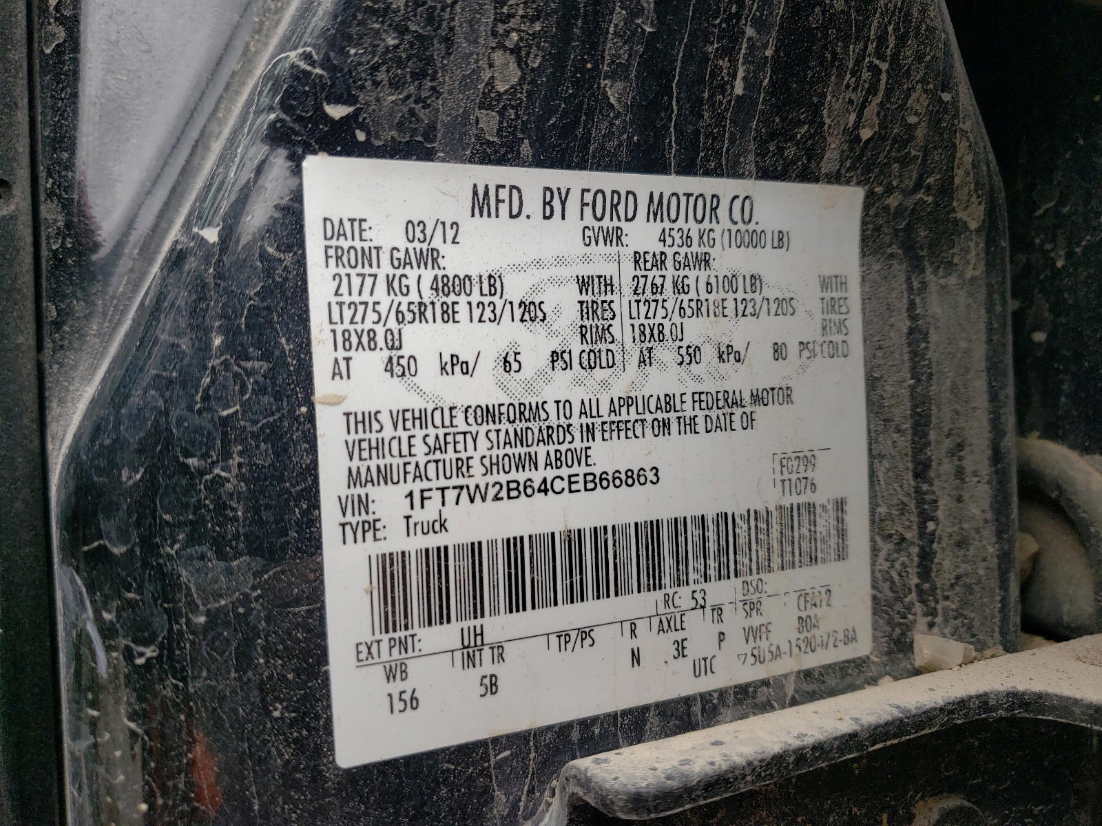Photo 10 from auction – 2012 FORD F250 SUPER with VIN 1FT7W2B64CEB66863