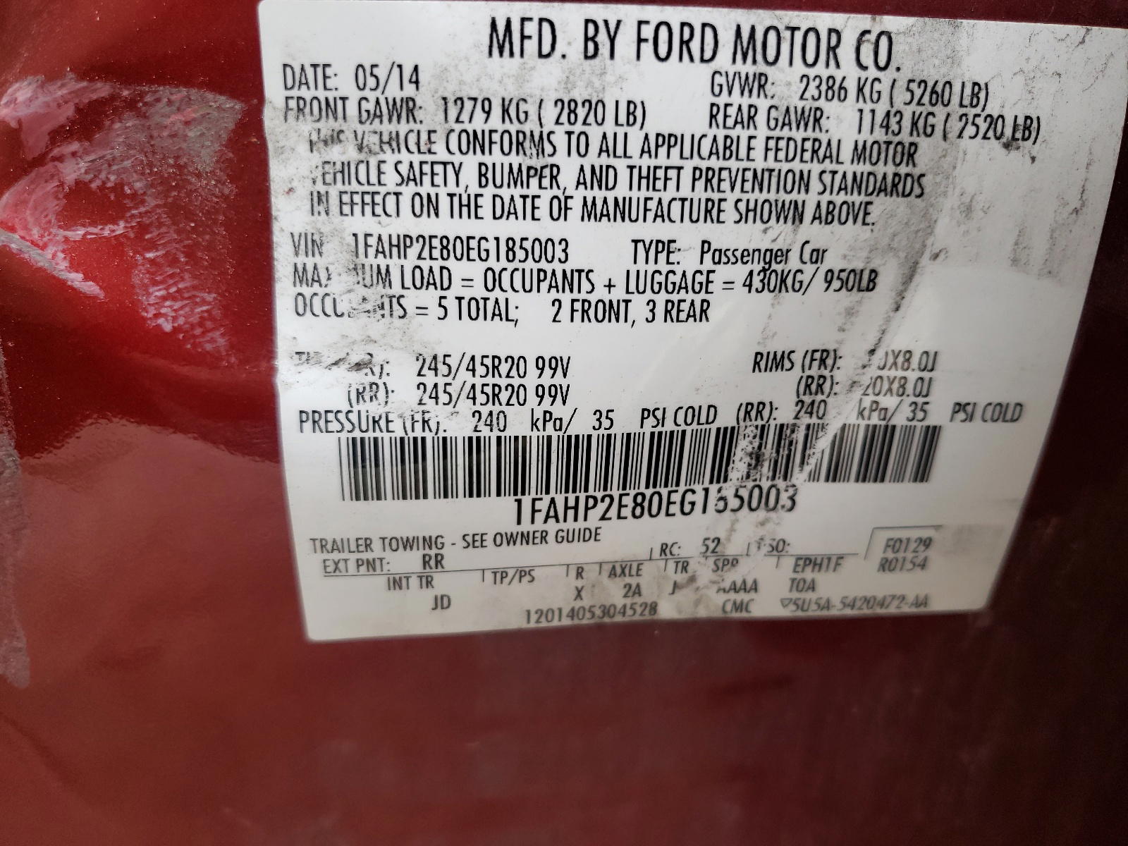 Photo 10 from auction – 2014 FORD TAURUS SEL with VIN 1FAHP2E80EG185003