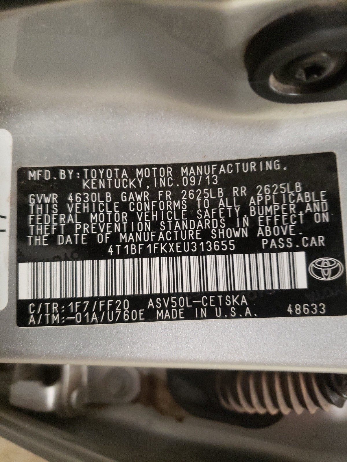 Photo 10 from auction – 2014 TOYOTA CAMRY L with VIN 4T1BF1FKXEU313655