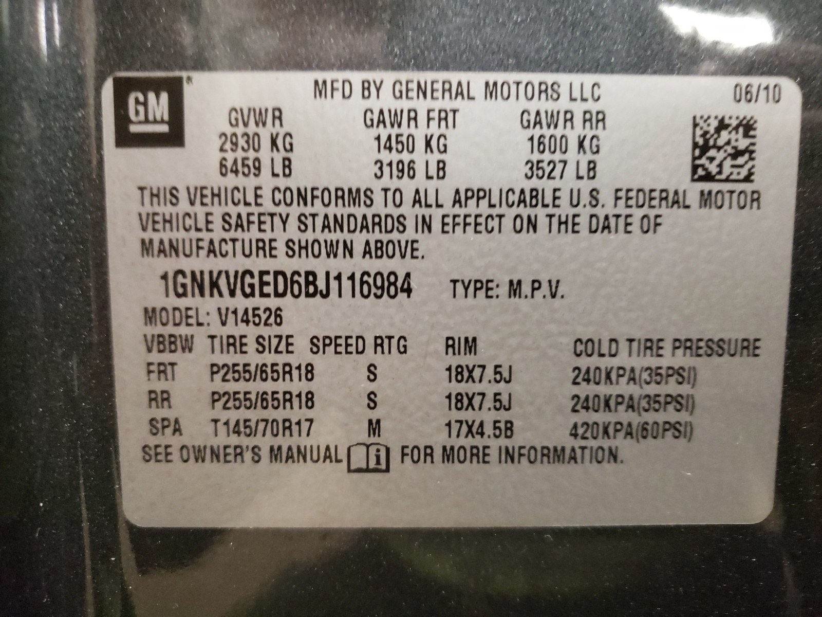 Photo 10 from auction – 2011 CHEVROLET TRAVERSE L with VIN 1GNKVGED6BJ116984