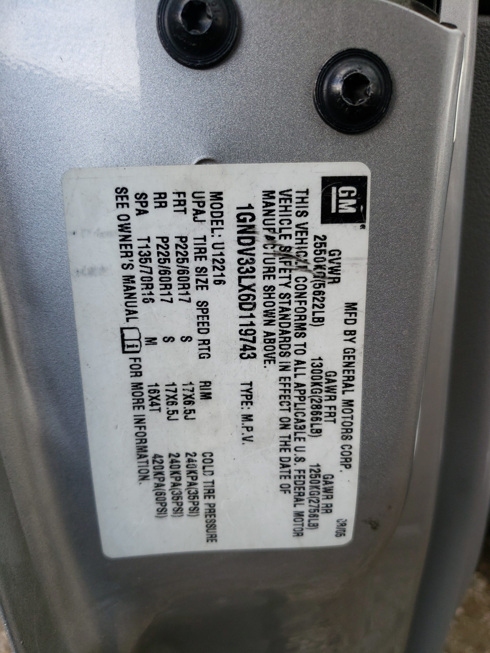 Photo 10 from auction – 2006 CHEVROLET UPLANDER L with VIN 1GNDV33LX6D119743