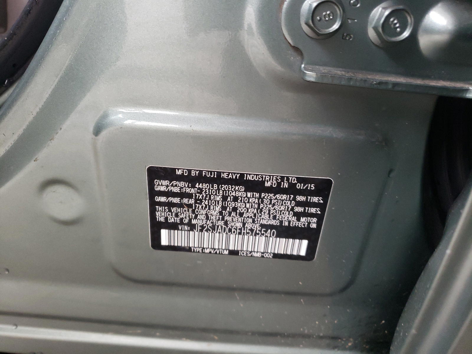 Photo 10 from auction – 2015 SUBARU FORESTER 2 with VIN JF2SJADC6FH575540