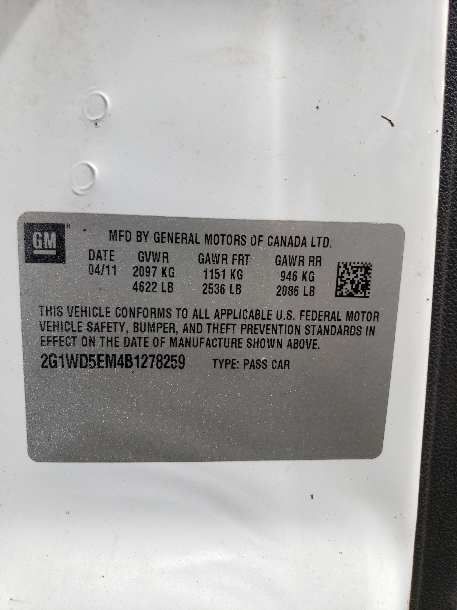 Photo 10 from auction – 2011 CHEVROLET IMPALA POL with VIN 2G1WD5EM4B1278259