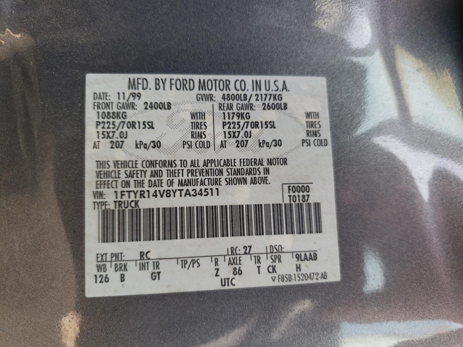Photo 10 from auction – 2000 FORD RANGER SUP with VIN 1FTYR14V8YTA34511