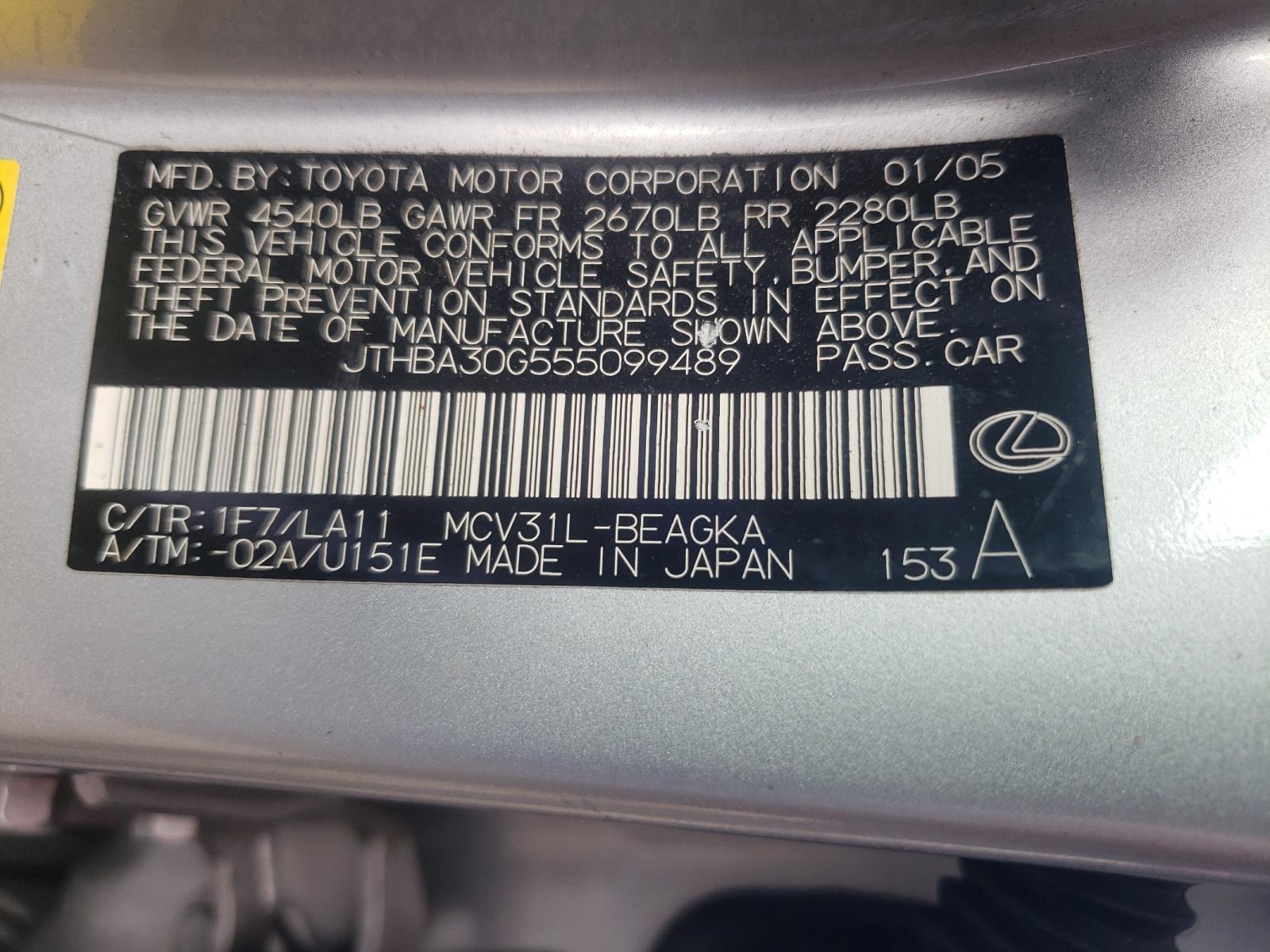 Photo 10 from auction – 2005 LEXUS ES 330 with VIN JTHBA30G555099489
