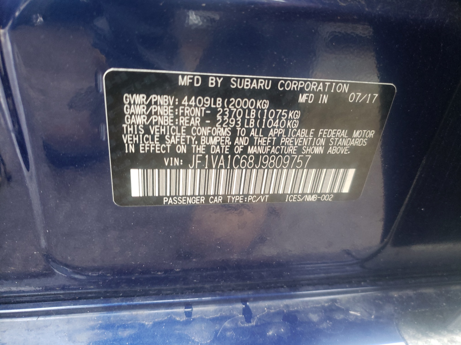Zdjęcie 10 z aukcji – 2018 SUBARU WRX PREMIU z VIN JF1VA1C68J9809757