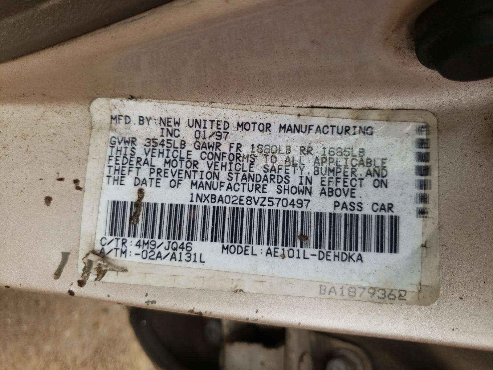 Photo 10 from auction – 1997 TOYOTA COROLLA BA with VIN 1NXBA02E8VZ570497