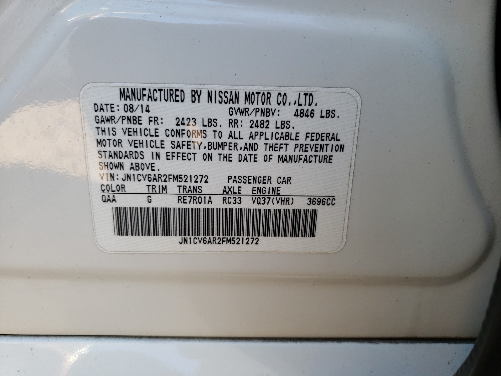 Photo 10 from auction – 2015 INFINITI Q40 with VIN JN1CV6AR2FM521272
