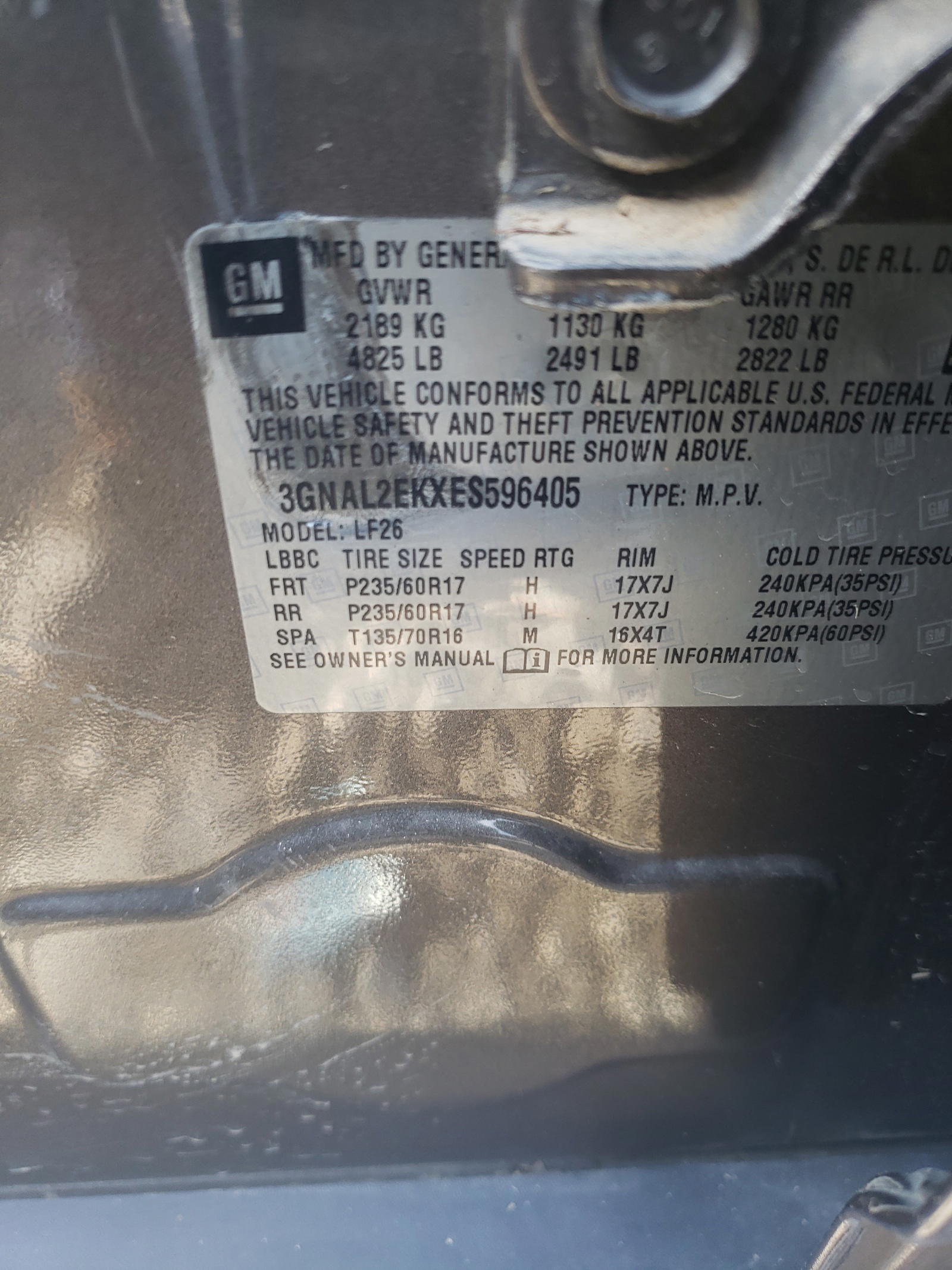 Photo 10 from auction – 2014 CHEVROLET CAPTIVA LS with VIN 3GNAL2EKXES596405