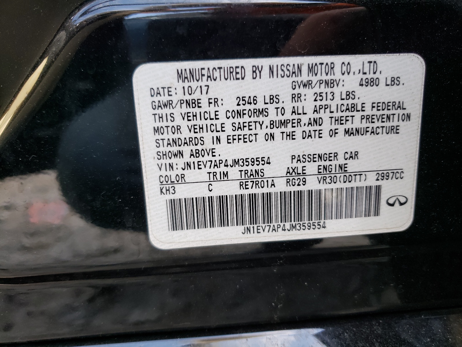 Photo 10 from auction – 2018 INFINITI Q50 LUXE with VIN JN1EV7AP4JM359554