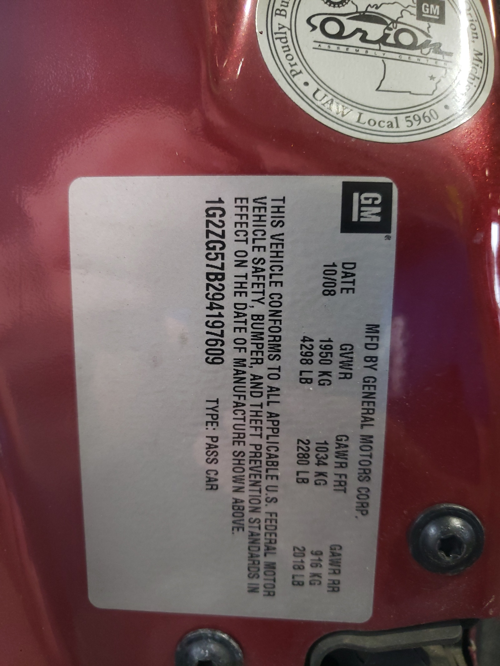 Photo 11 from auction – 2009 PONTIAC G6 with VIN 1G2ZG57B294197609
