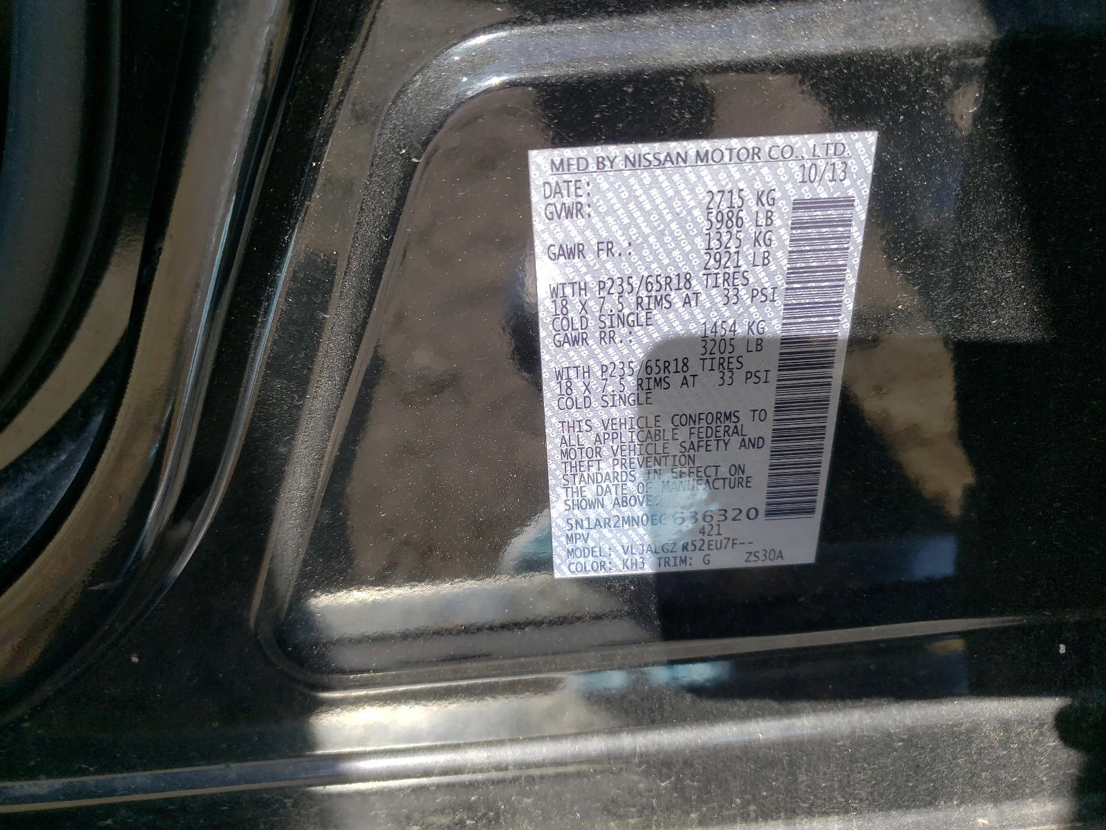 Photo 10 from auction – 2014 NISSAN PATHFINDER with VIN 5N1AR2MN0EC636320