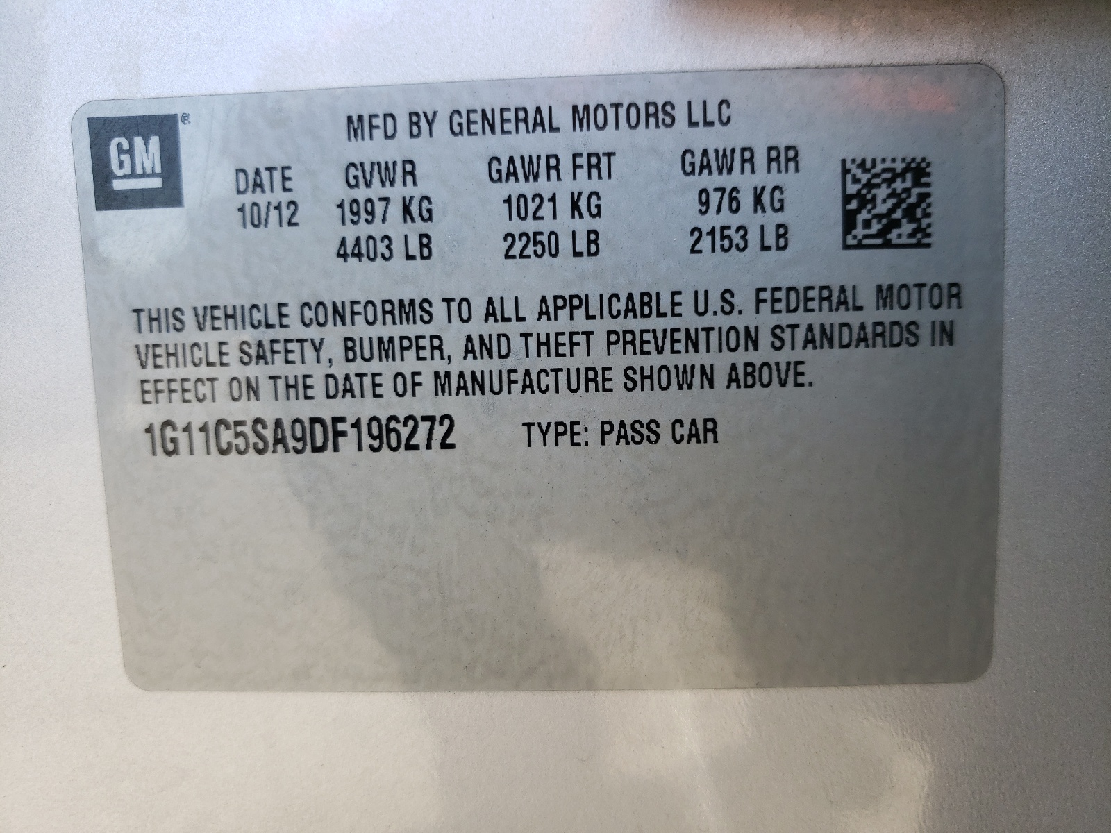 Photo 10 from auction – 2013 CHEVROLET MALIBU 1LT with VIN 1G11C5SA9DF196272