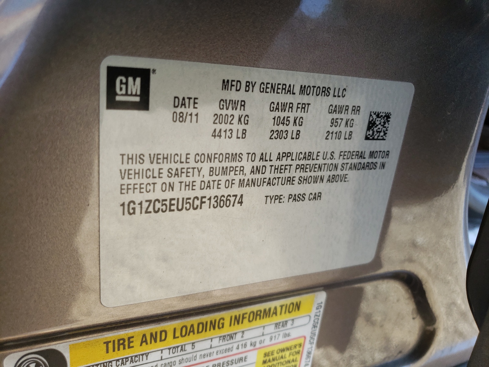 Photo 10 from auction – 2012 CHEVROLET MALIBU 1LT with VIN 1G1ZC5EU5CF136674
