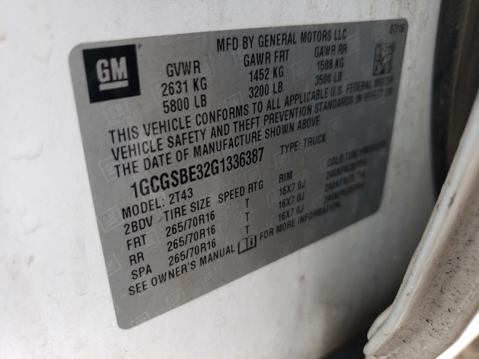 Photo 10 from auction – 2016 CHEVROLET COLORADO with VIN 1GCGSBE32G1336387