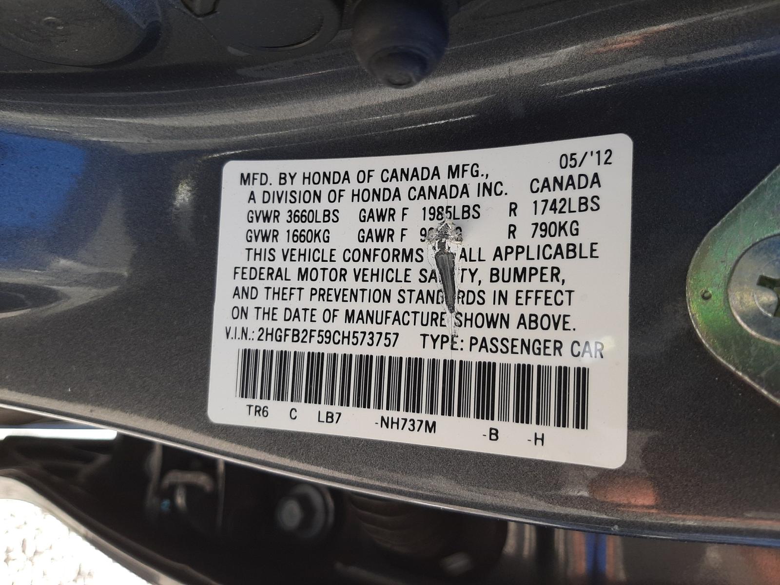 Zdjęcie 10 z aukcji – 2012 HONDA CIVIC LX z VIN 2HGFB2F59CH573757