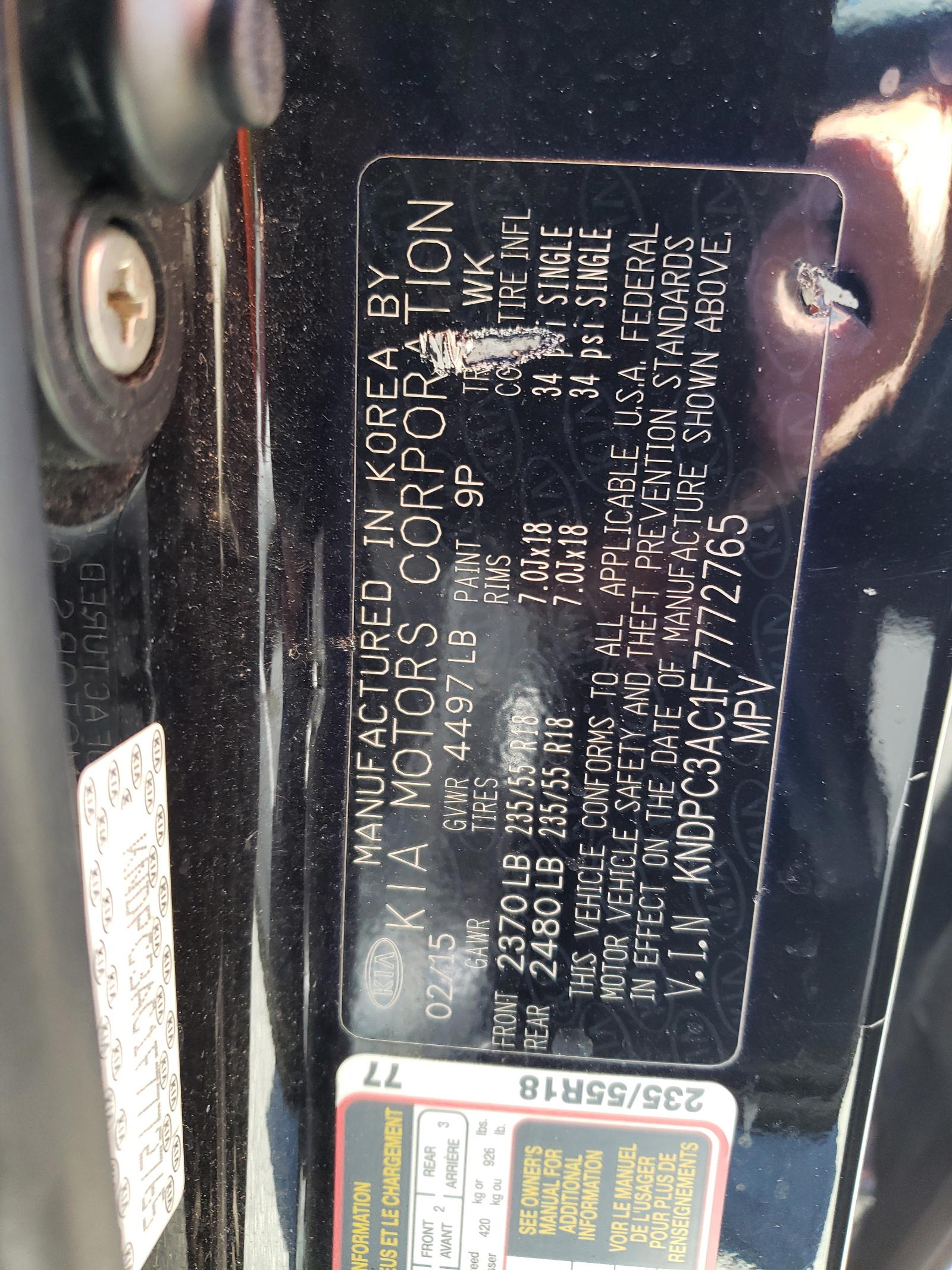 Photo 10 from auction – 2015 KIA SPORTAGE E with VIN KNDPC3AC1F7772765