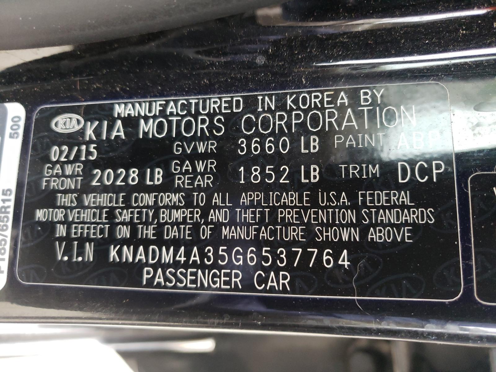 Photo 10 from auction – 2016 KIA RIO LX with VIN KNADM4A35G6537764