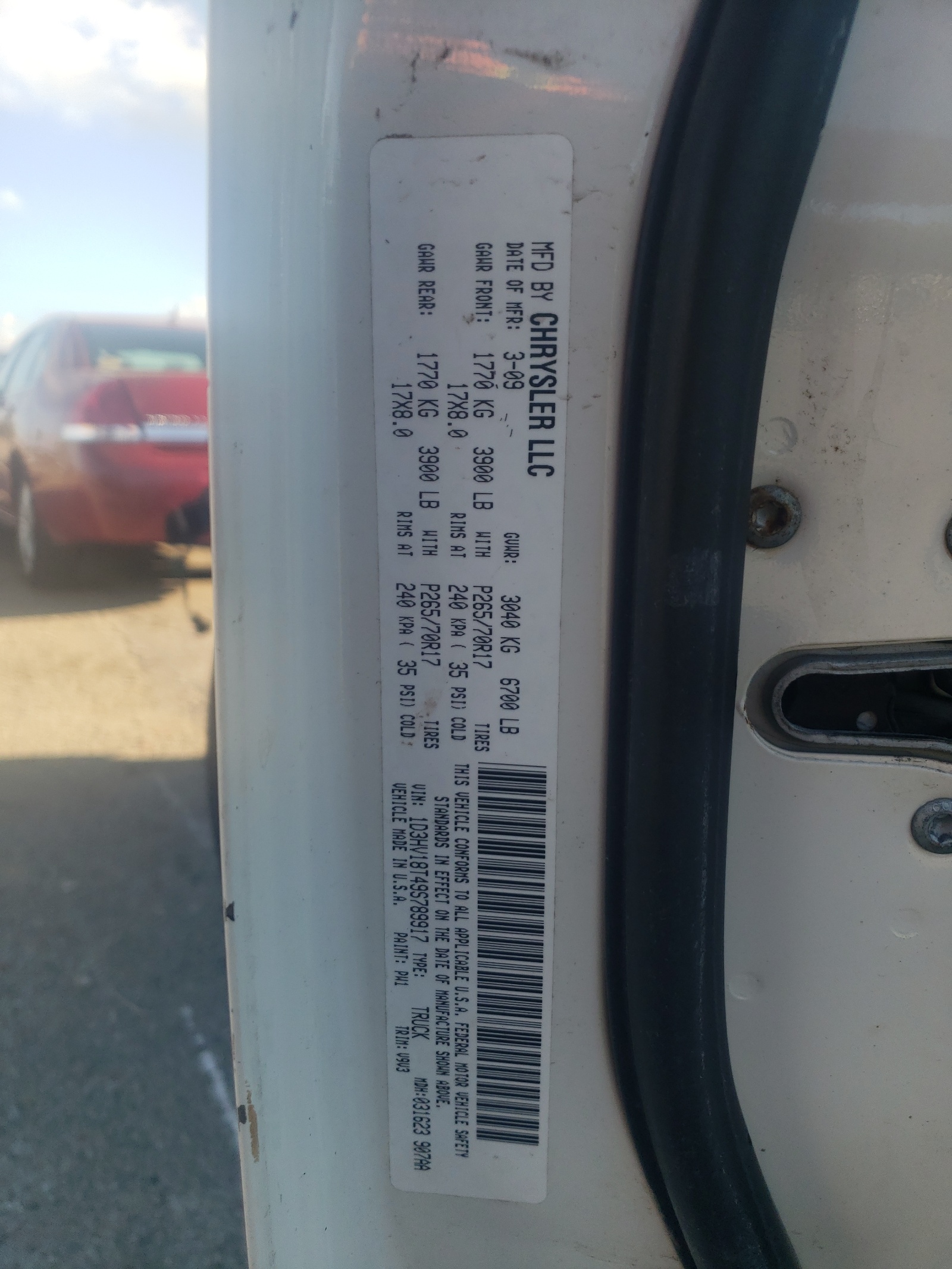 Photo 10 from auction – 2009 DODGE RAM 1500 with VIN 1D3HV18T49S789917