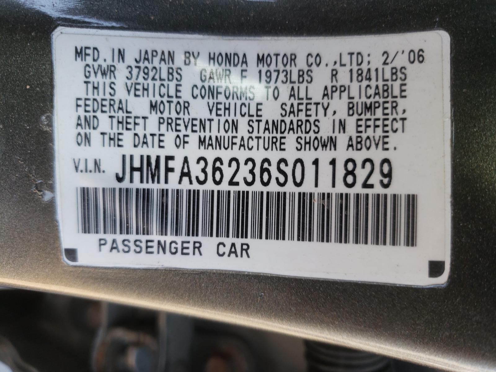 Photo 10 from auction – 2006 HONDA CIVIC HYBR with VIN JHMFA36236S011829