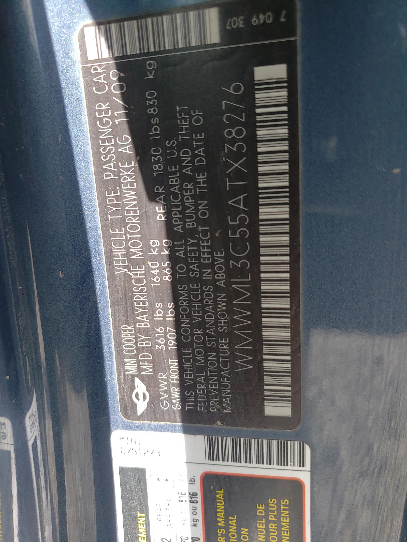 Photo 10 from auction – 2010 MINI COOPER CLU with VIN WMWML3C55ATX38276