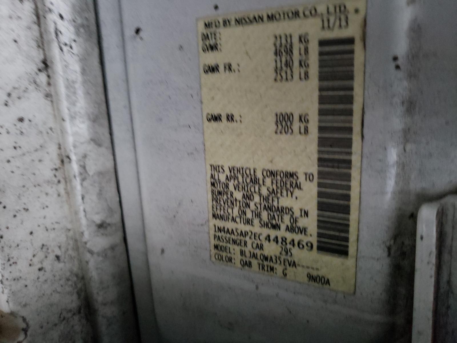 Photo 10 from auction – 2014 NISSAN MAXIMA S with VIN 1N4AA5AP2EC448469