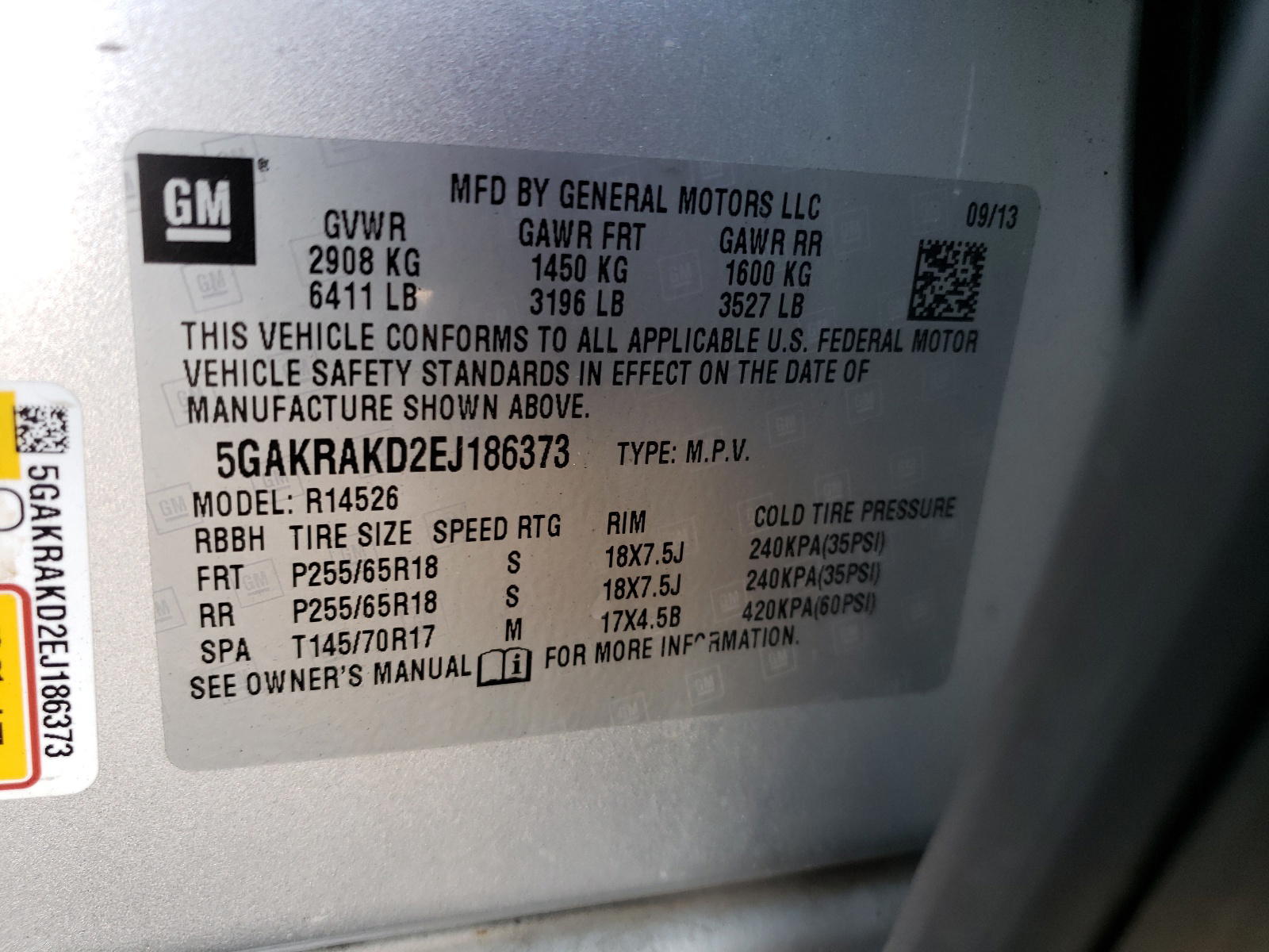Photo 10 from auction – 2014 BUICK ENCLAVE with VIN 5GAKRAKD2EJ186373