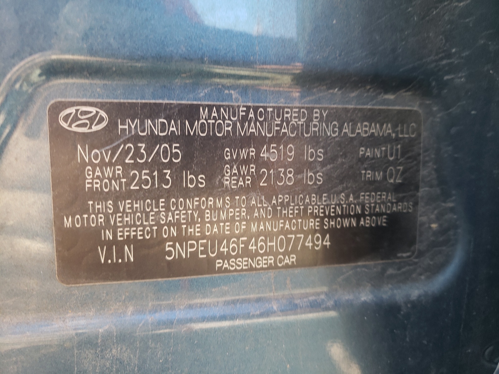 Photo 10 from auction – 2006 HYUNDAI SONATA GLS with VIN 5NPEU46F46H077494