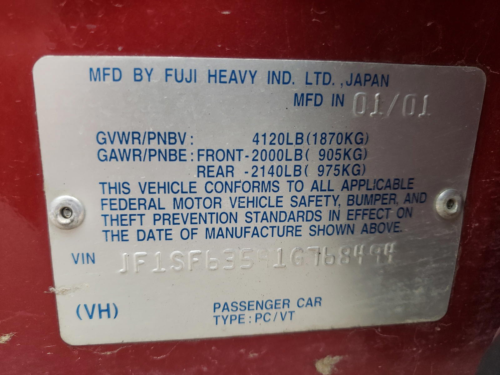 Photo 10 from auction – 2001 SUBARU FORESTER L with VIN JF1SF63591G768494