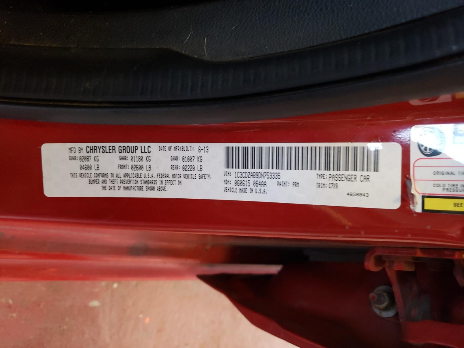 Photo 10 from auction – 2013 DODGE AVENGER SE with VIN 1C3CDZAB9DN753335